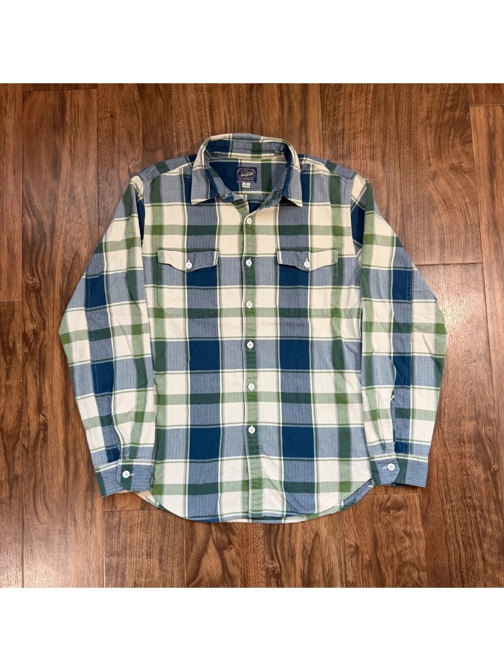 J.Crew Sportsmens Outfitter Flannel Shirt Mens M Blue Green Plaid Workshirt